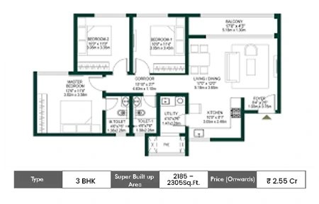 3 BHK-2185–2305 SqFt
